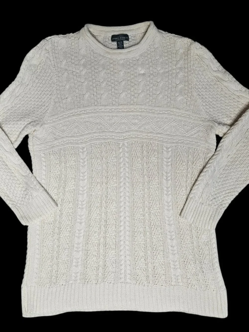 Lauren Ralph Lauren Women's XL Cable Knit Sweater Cream Linen/Cotton Roll Neck